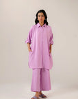 Women's solid pink blended shirt - oversized button up blouse with rolled sleeves
