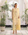 Yellow embroidered organza fabric suits with floral design