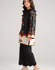 Black printed kurta back view Pakistan women - ethnic cambric shirt red orange border mommy and me formal Eid outfit Beyond East