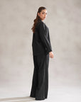 Linen co ord set in black – breathable, trending co ord outfit for women, ideal for everyday wear.