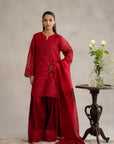 cotton net suits in red for women in pakistan