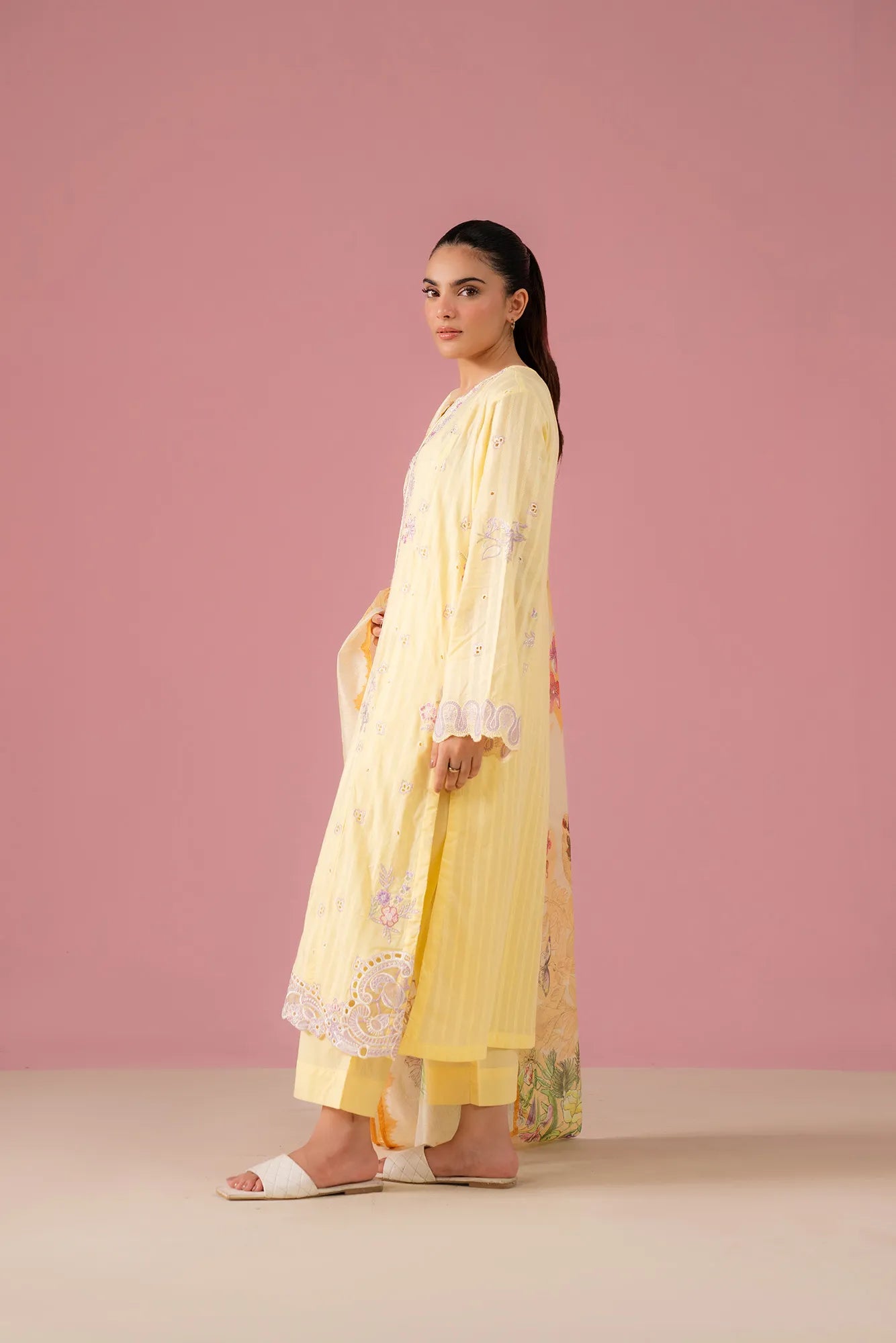 embroidered lawn suit for Eid and festive wear – pastel yellow Pakistani dress online