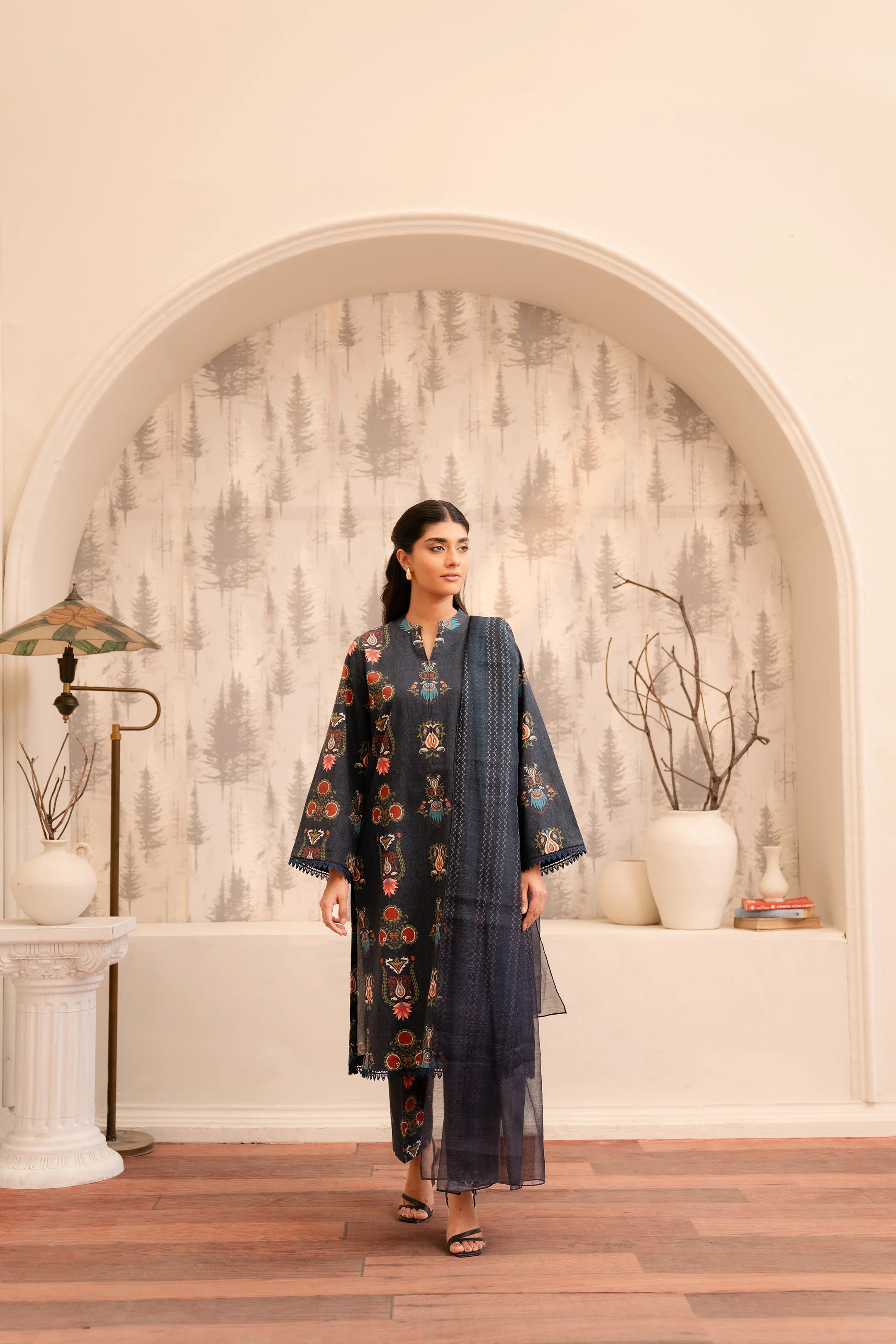 3 Piece Printed Khaddar Suit Pret Winter-24