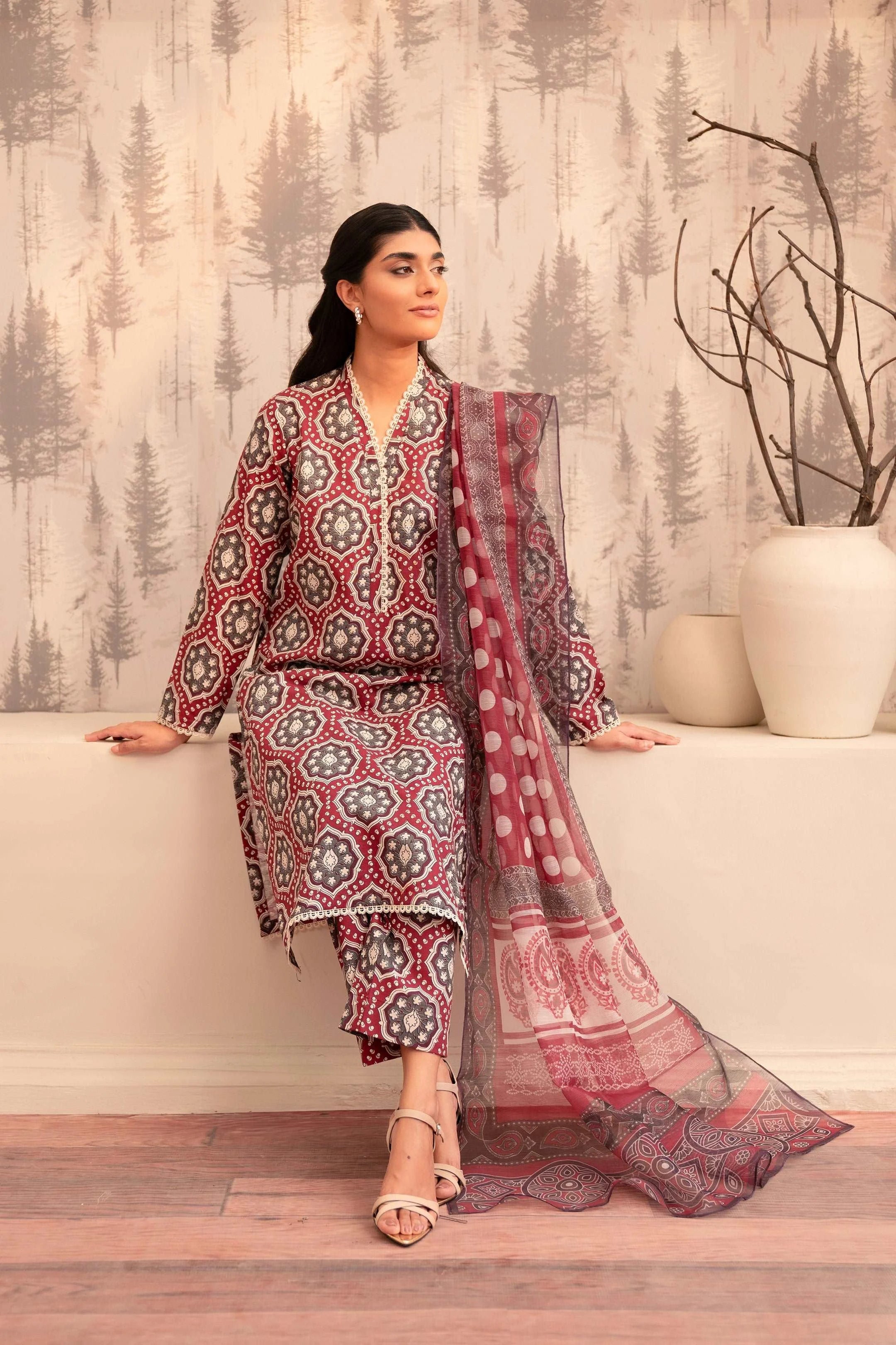 3 Piece Printed Khaddar Suit Pret Winter-24