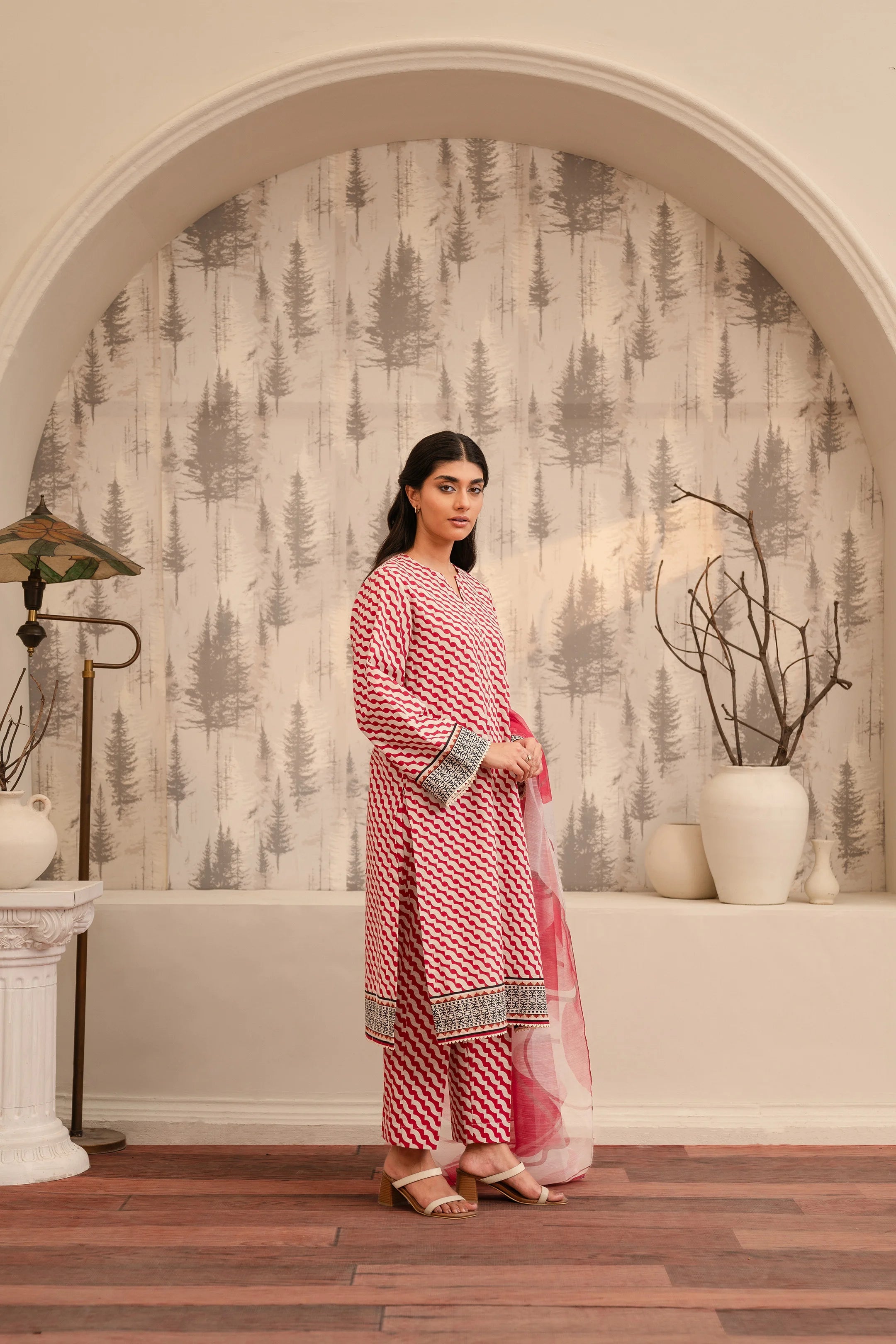 white christmas dresses 3 Piece Printed Khaddar Suit