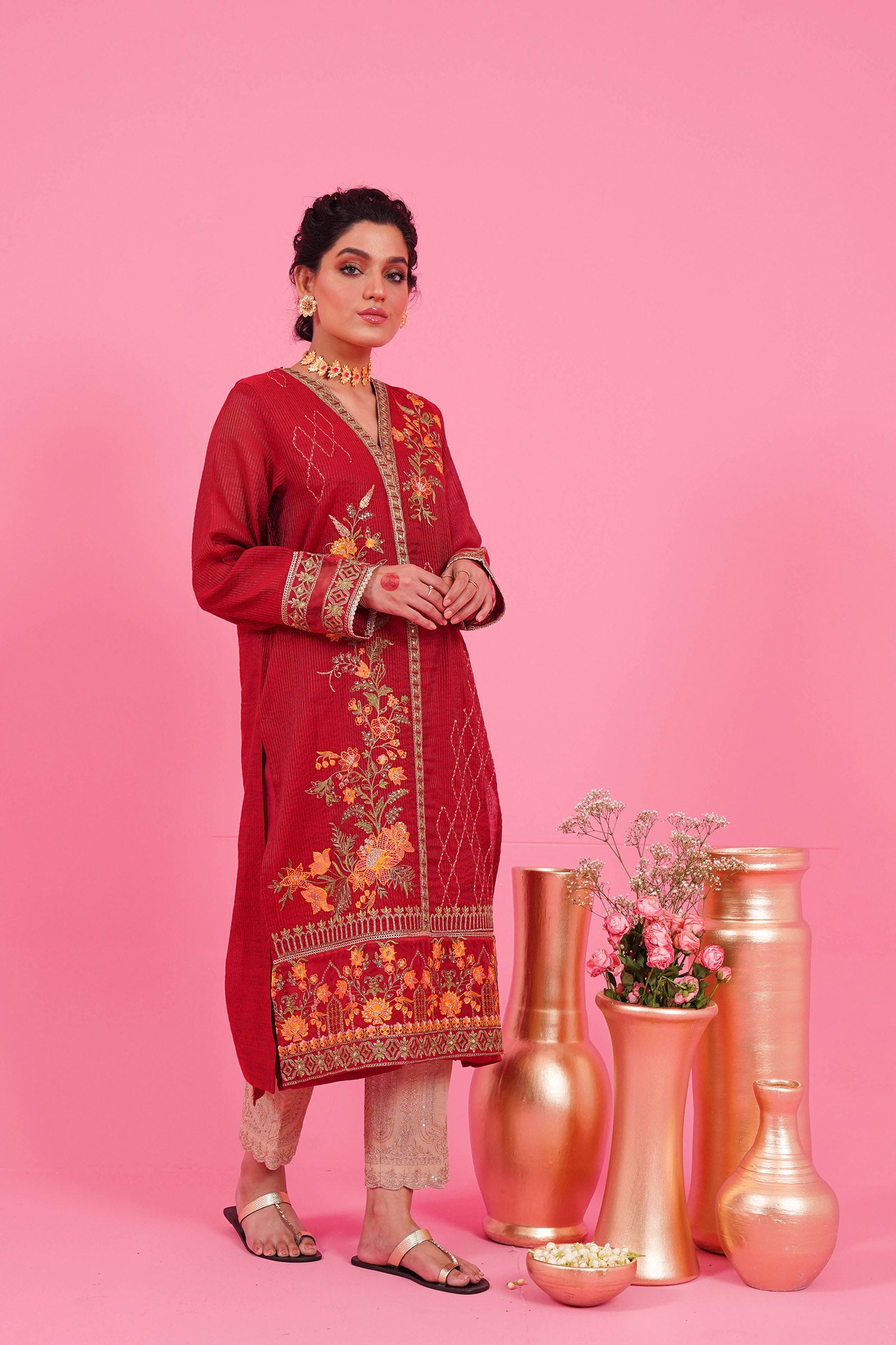 Shop online embroidered khaddar shirt for women, perfect for casual and formal wear