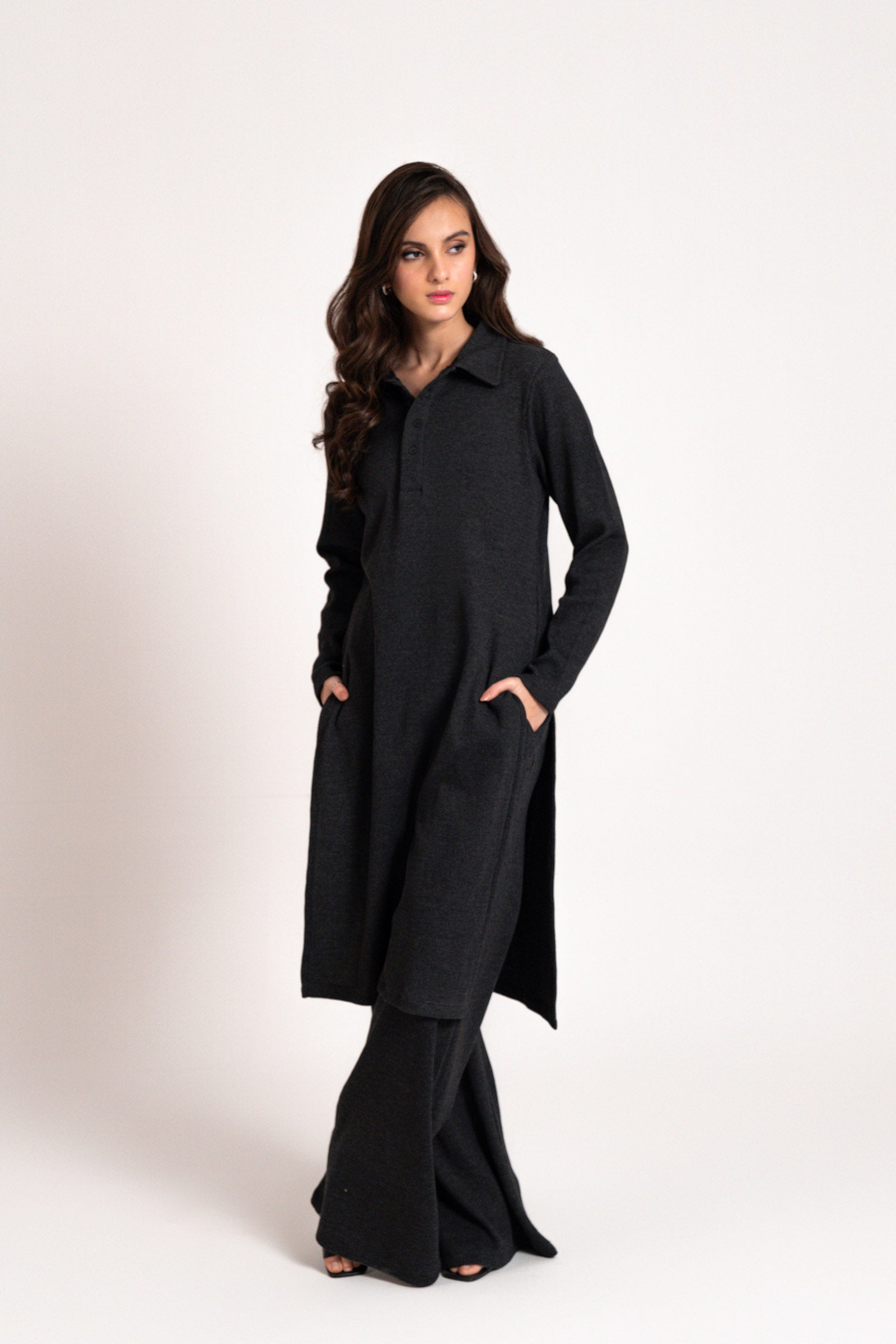 Black Waffle Co Ord Set SUMMER-24