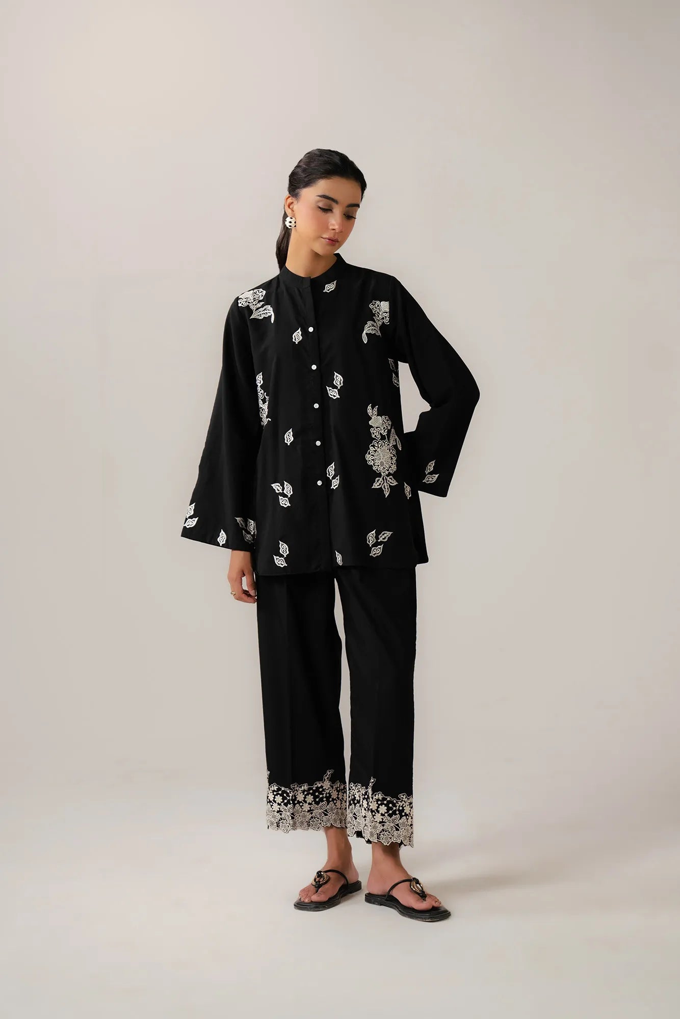 1 Piece Embroidered Shirt in black - Fusion wear