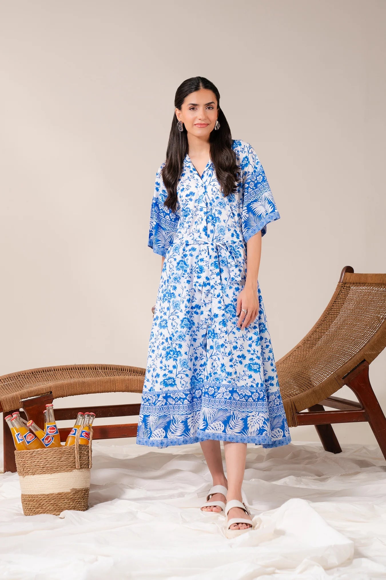 1 Piece Printed Lawn Shirt – Blue Floral Frock Style Dress for Women in Pakistan