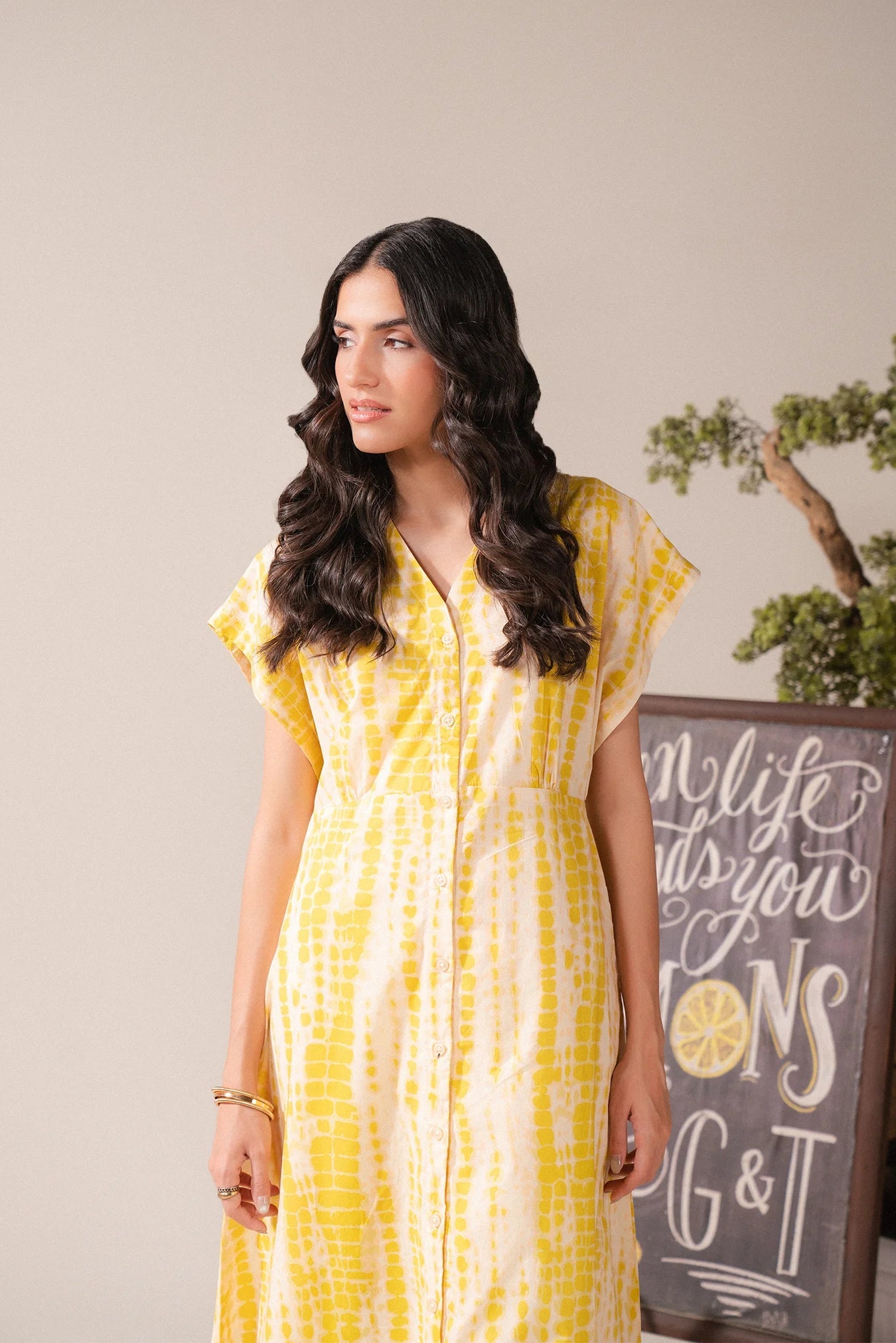1 piece lawn maxi dress in yellow – trendy girls maxi dress with front buttons