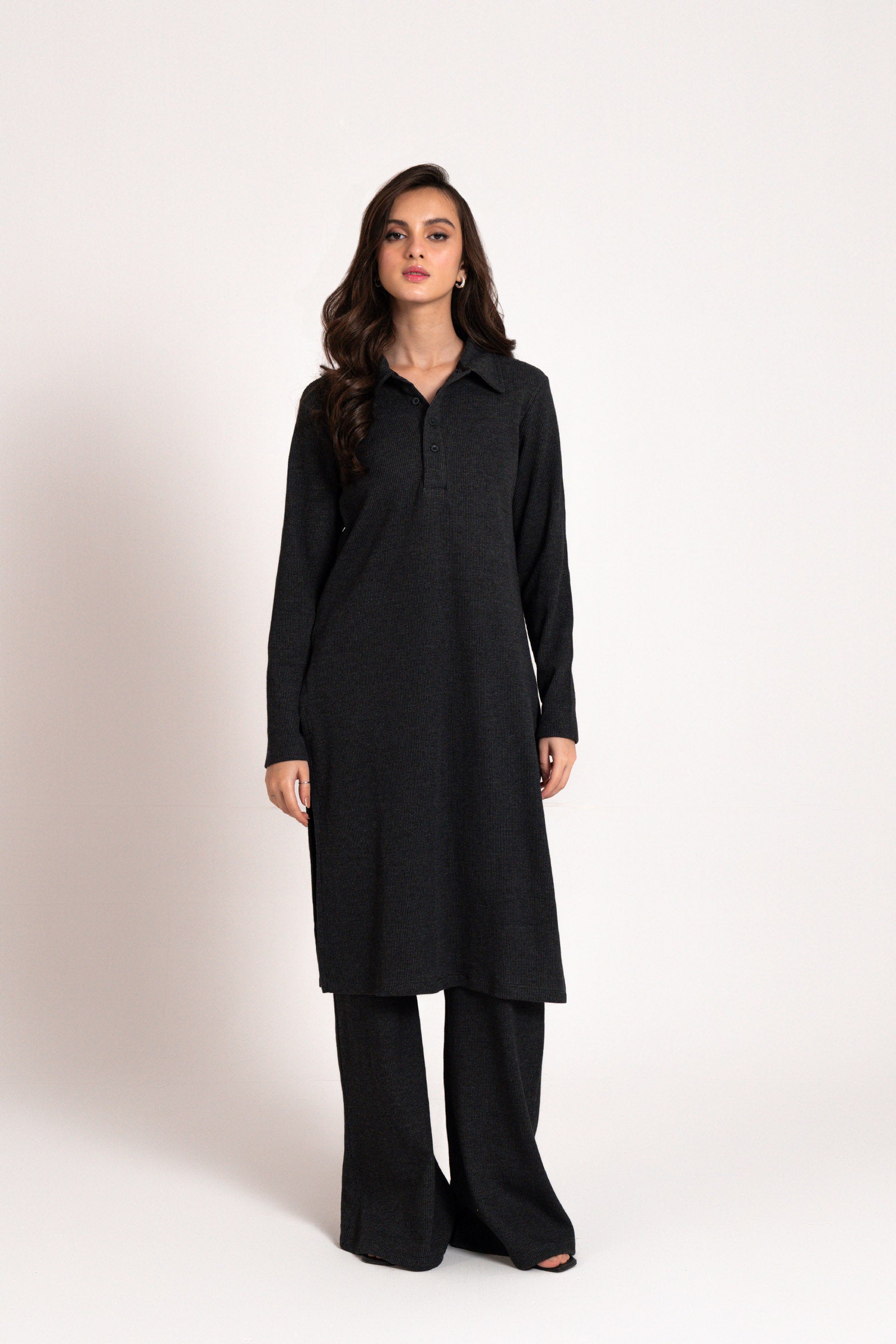 Black Waffle Co Ord Set SUMMER-24