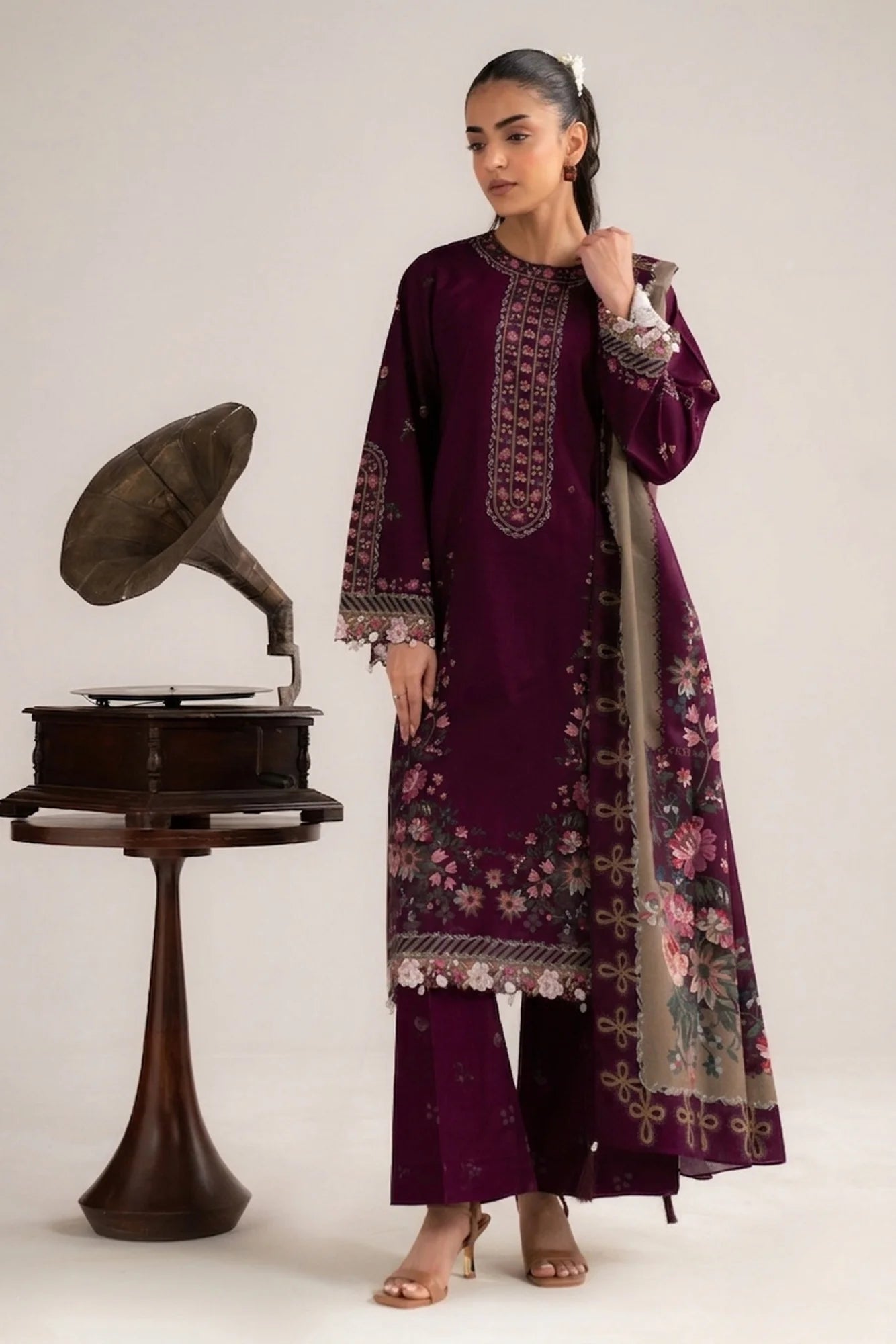 3 Piece Printed Linen Suit