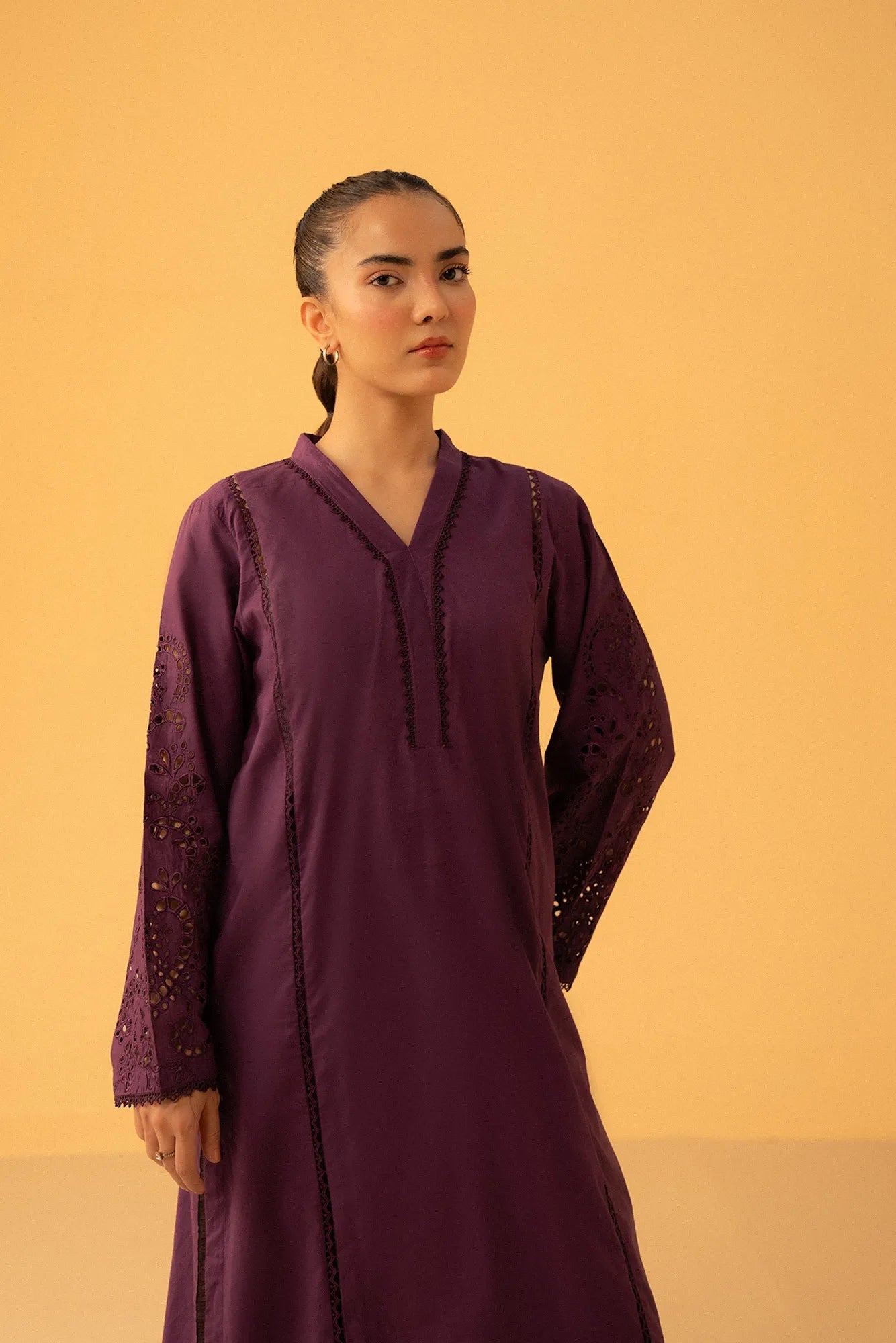 2 Piece Embroidered Cambric Suit for women in deep purple color Pakistan