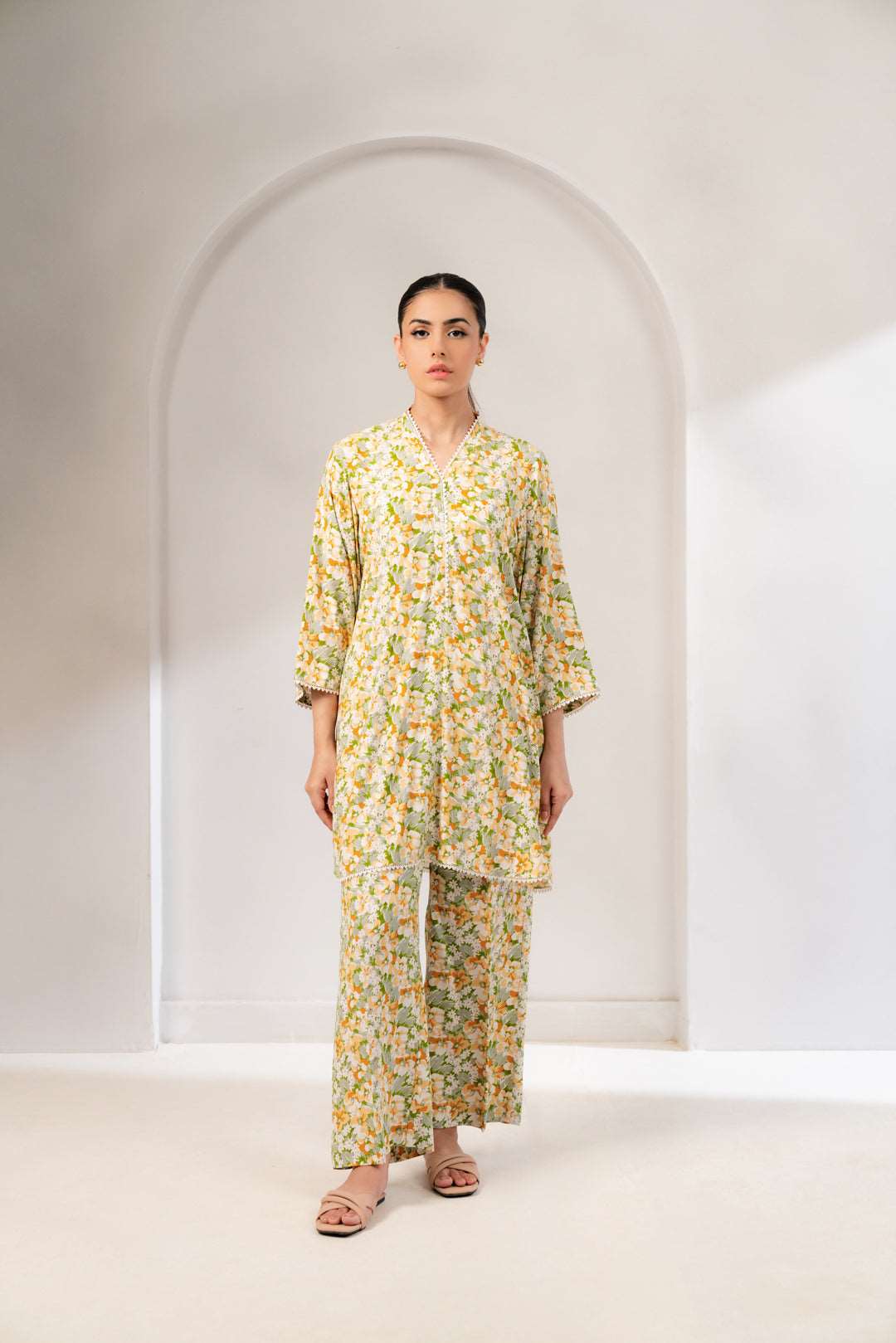 2 Piece Floral Printed Viscose Suit
