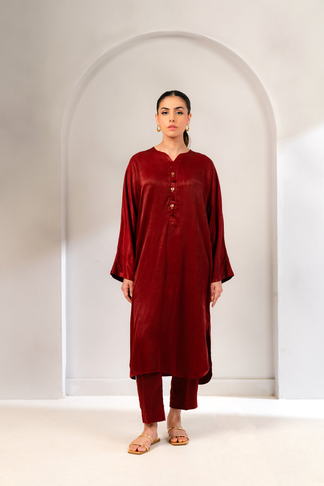 2 Piece Solid Suit Viscose Suit Maroon