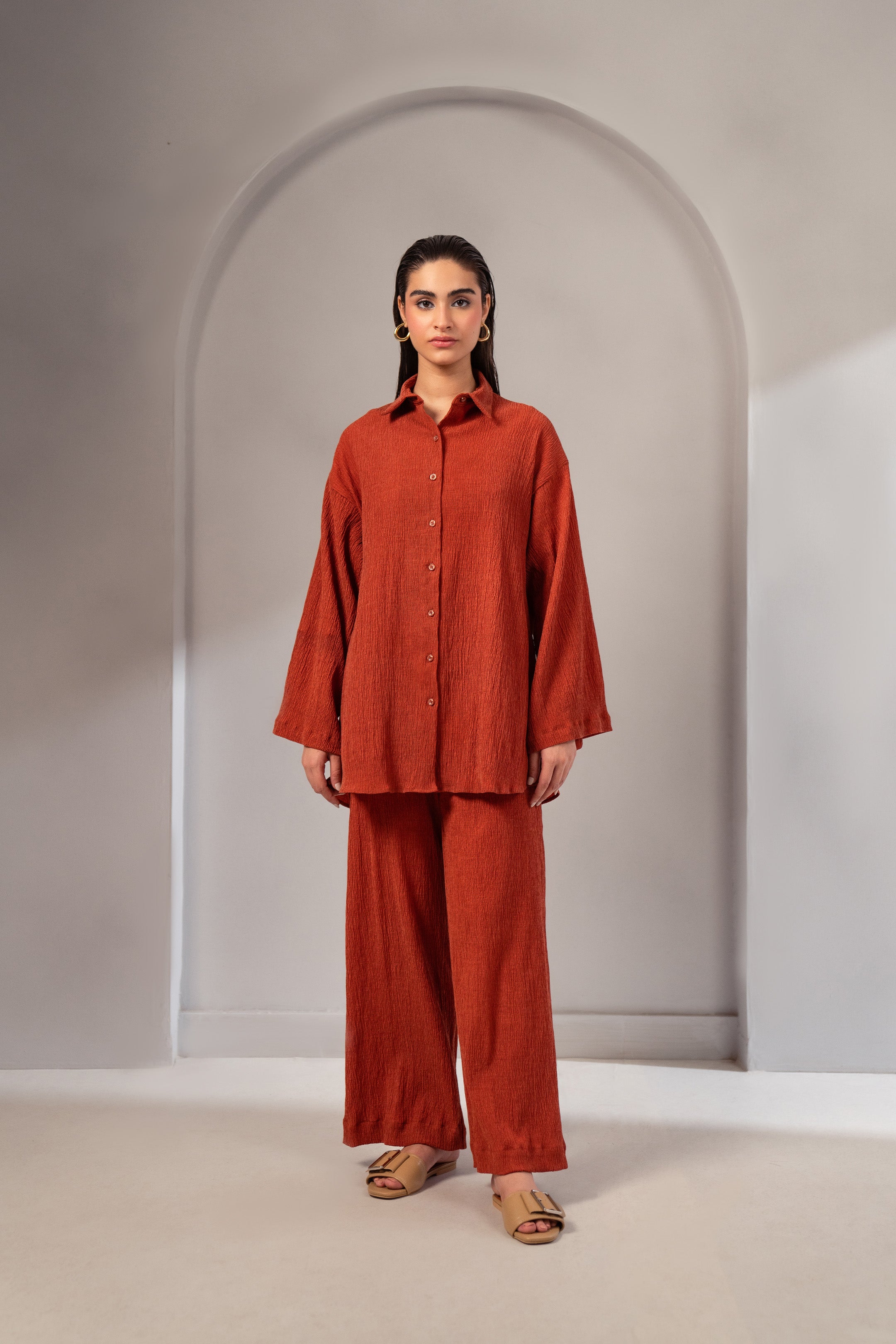 2 Piece Solid Viscose Suit Rust