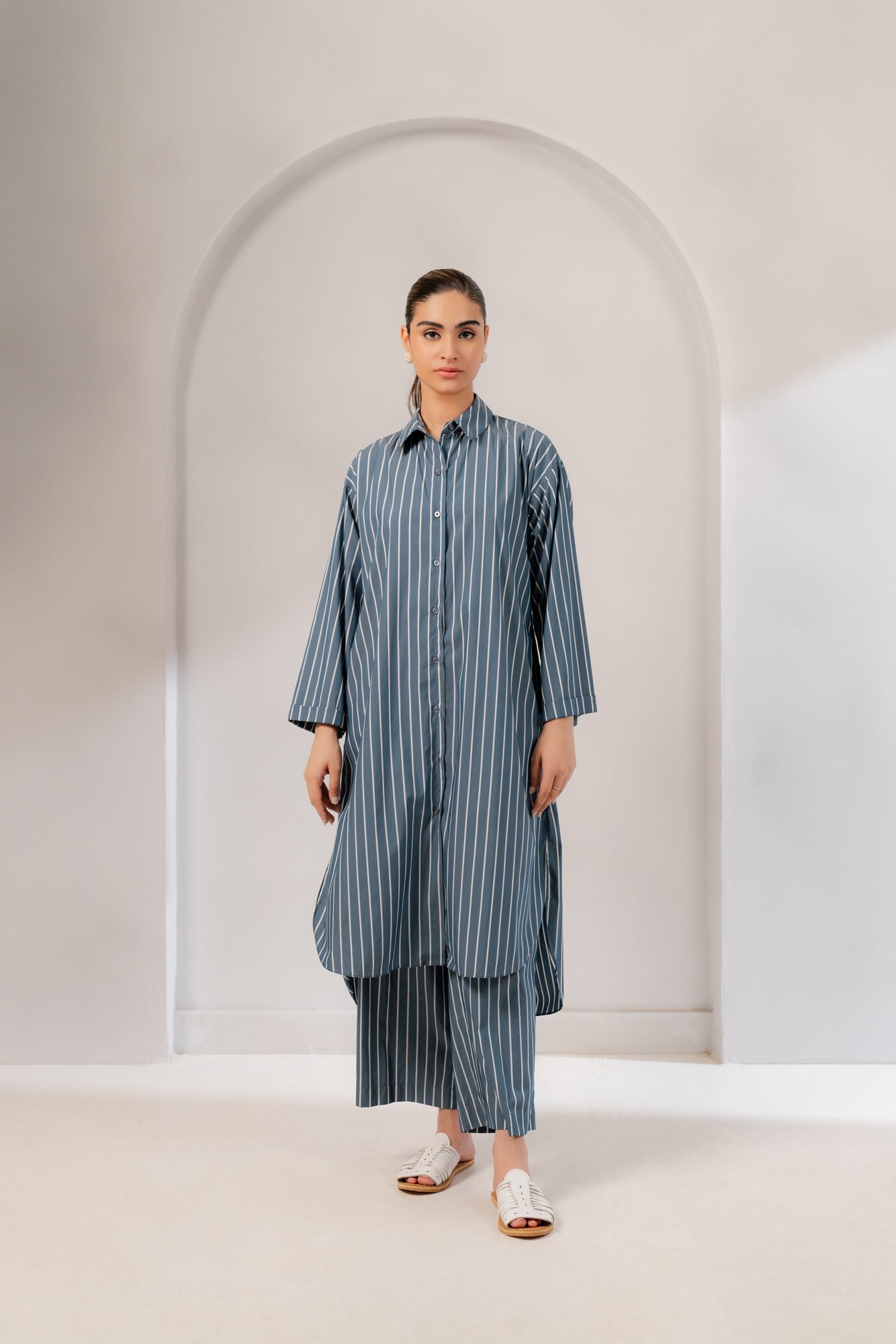 2 Pieces Printed Viscose Suit Grey & White