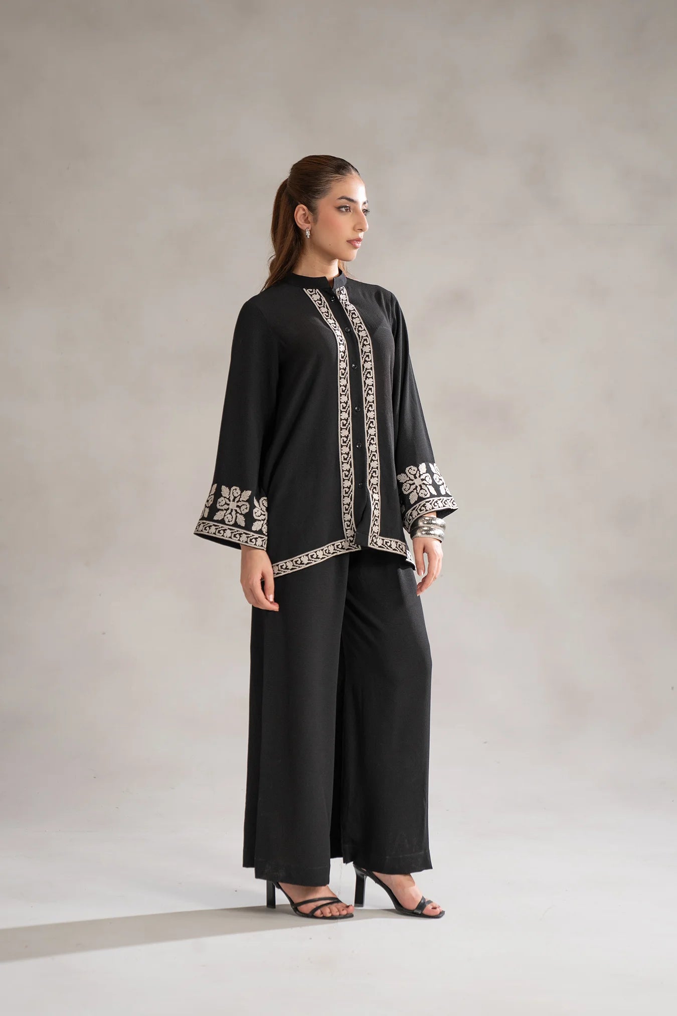 2 piece black embroidered blended suit - monochrome Pakistani women dress collection