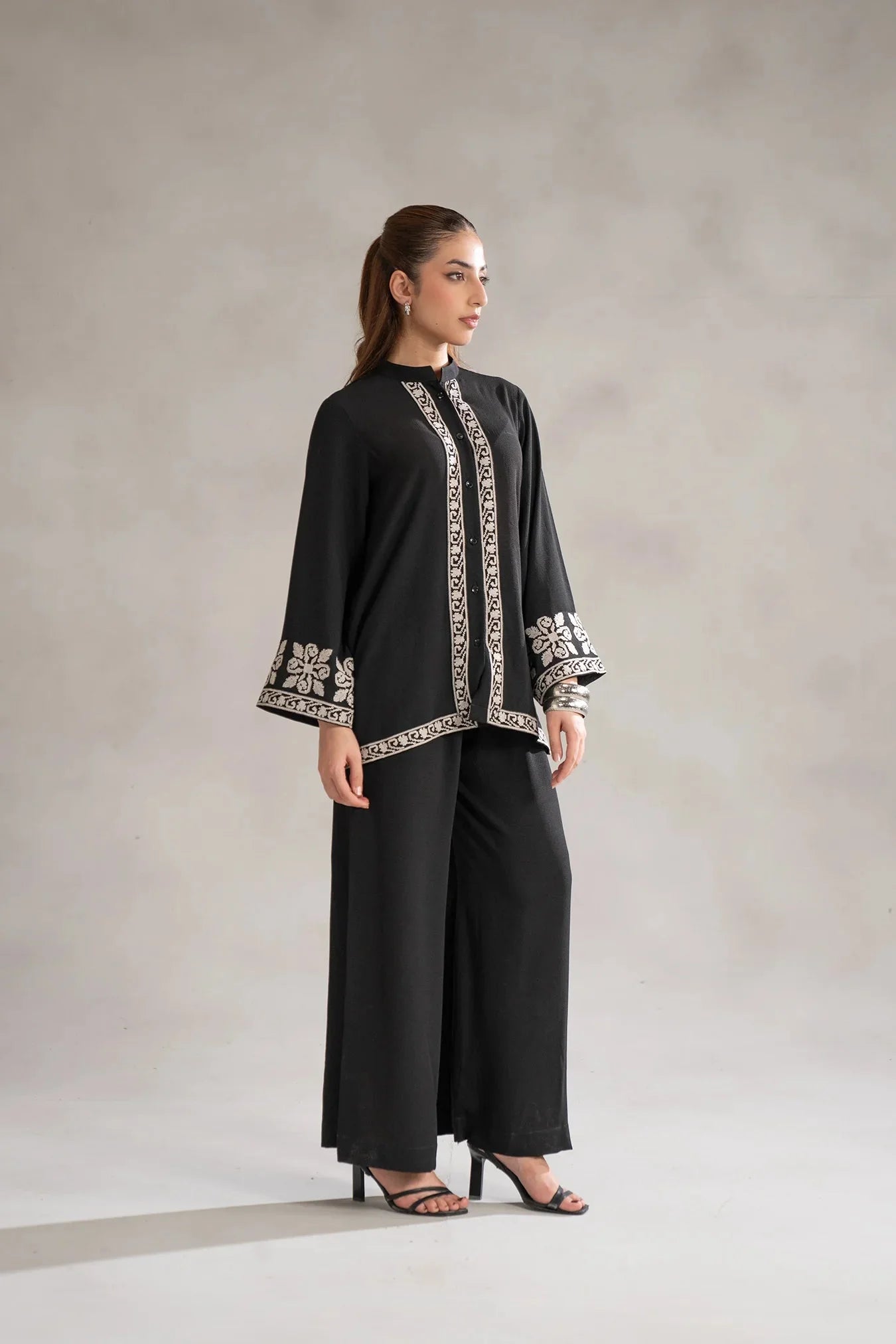 2 piece black embroidered blended suit - monochrome Pakistani women dress collection