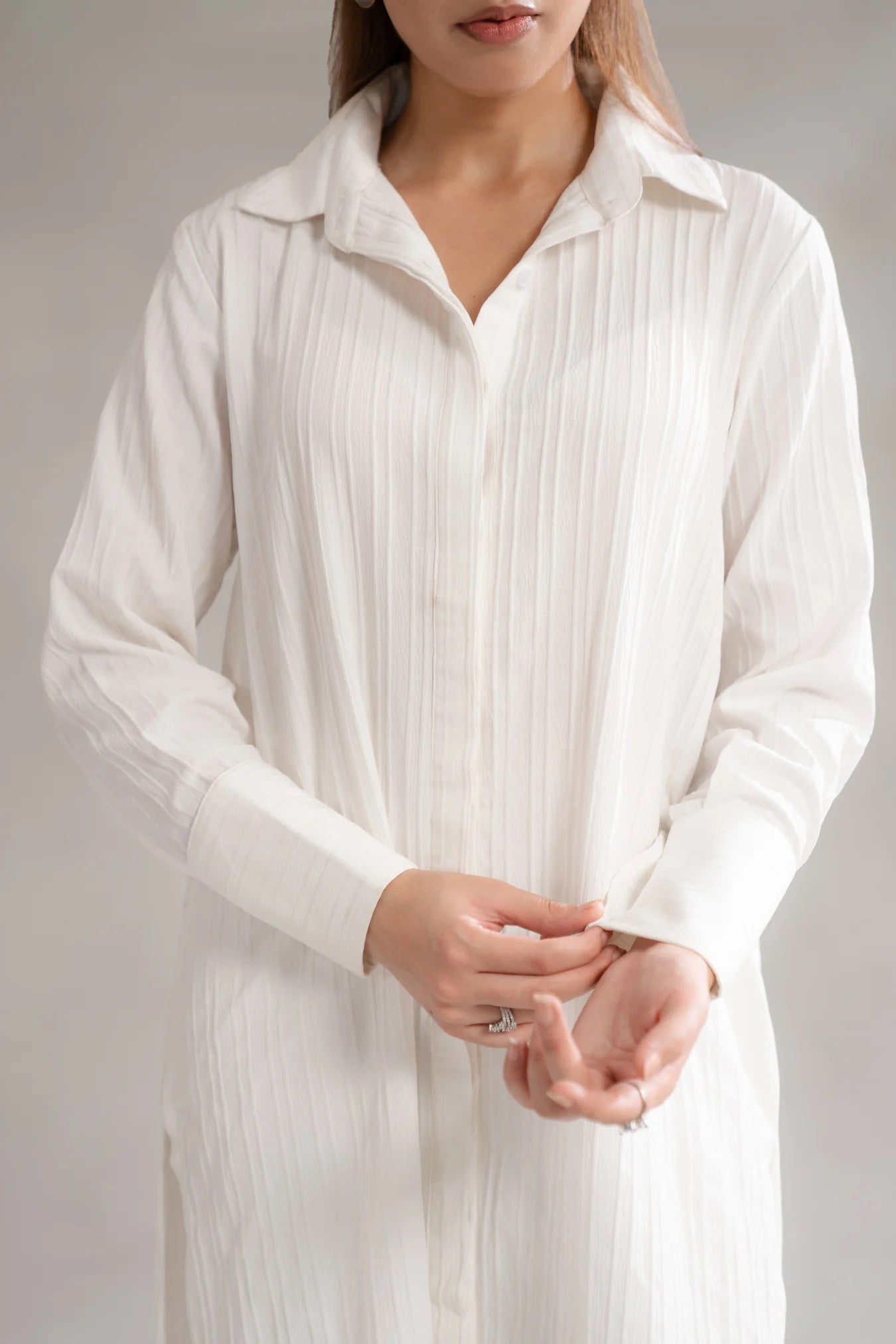 2 piece shirt, and wide-leg trousers