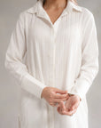 2 piece shirt, and wide-leg trousers