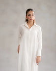 2 piece shirt with a classic collar, and wide-leg trousers
