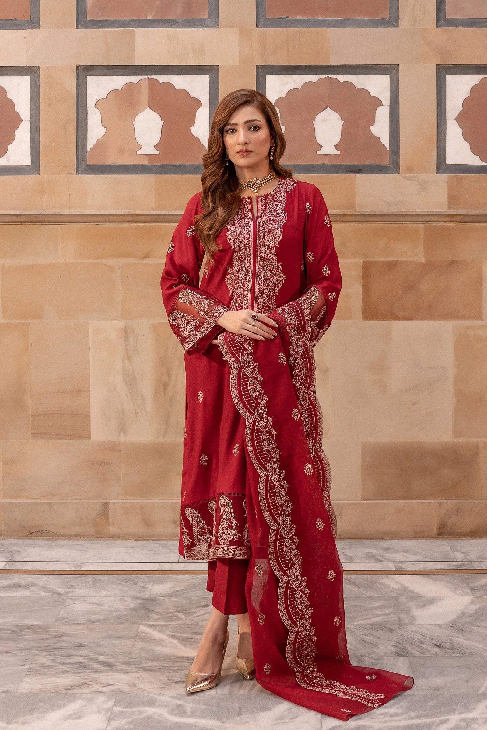 3 Piece Embroidered Viscose Suit Pret SS - 25