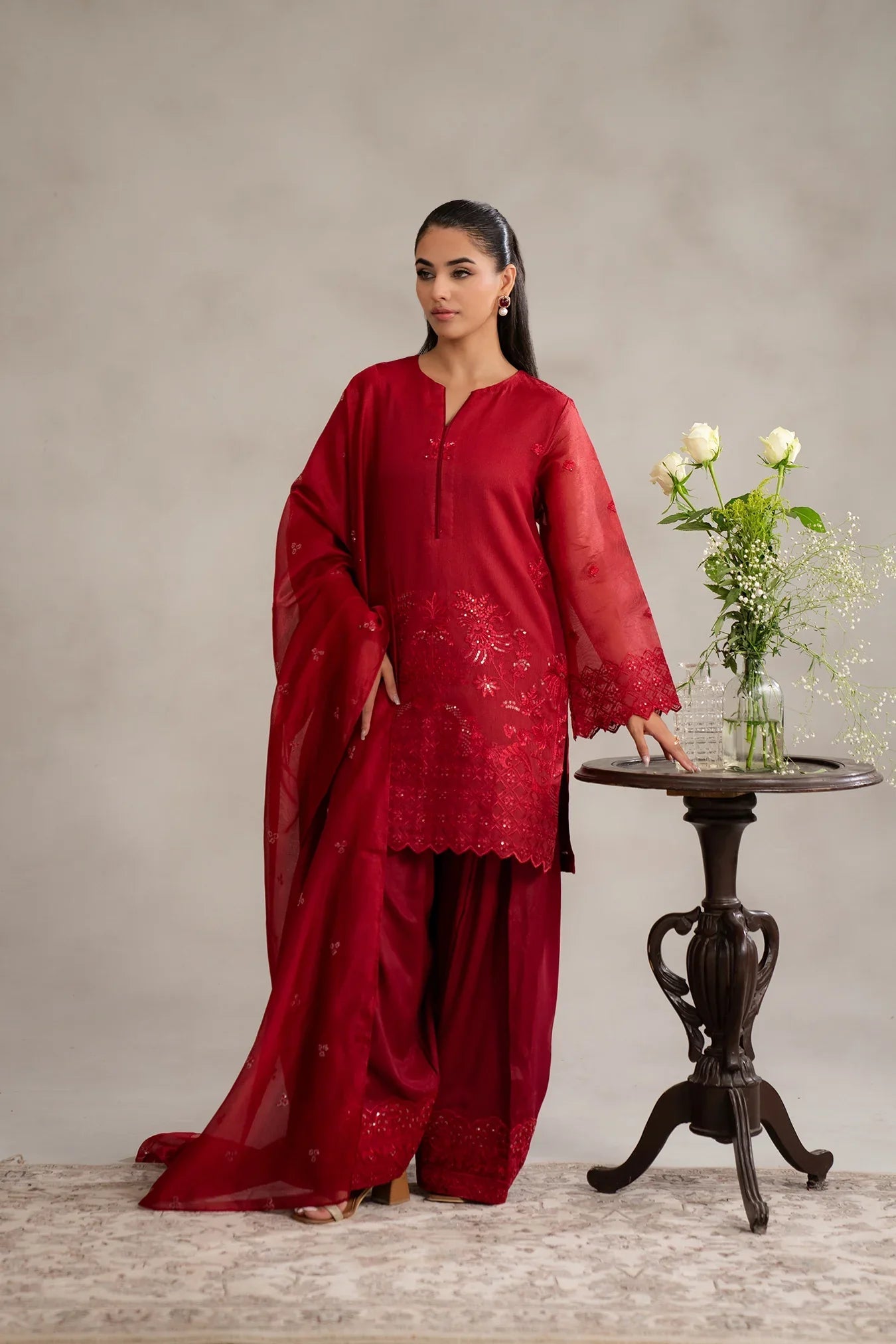3 Piece Embroidered Cotton net Suit for women in lahore-karachi-islamabad-uk-usa-worldwide