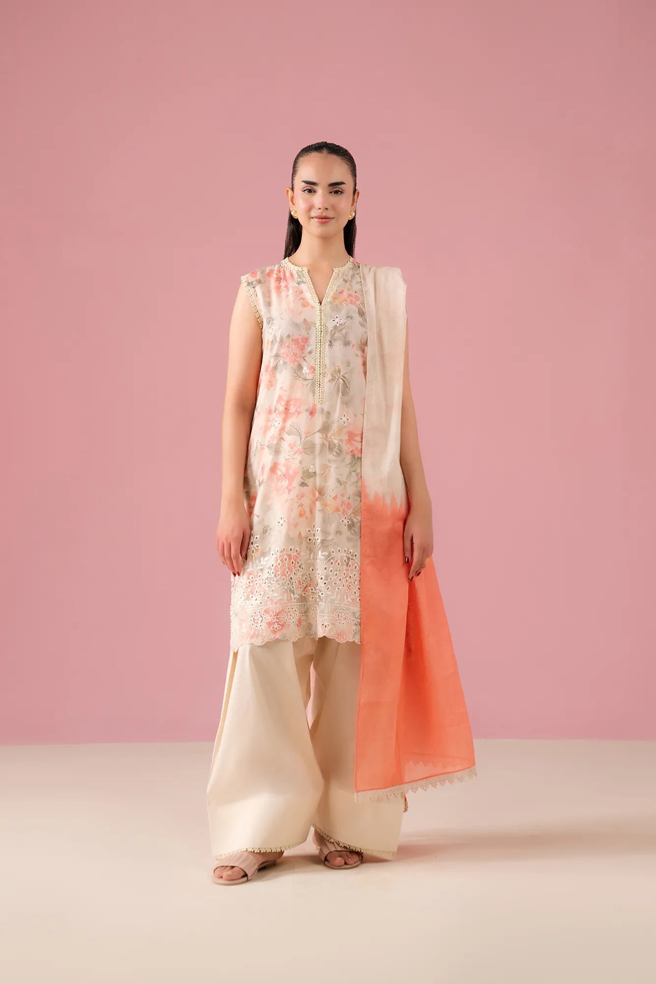 3 Piece Embroidered Lawn Suit in White & Pink – Perfect Summer Outfit for Women in DHA Lahore