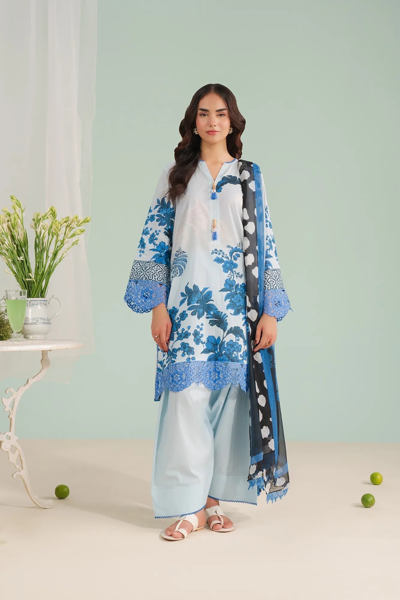 3 Piece Embroidered Lawn Suit with digitally printed lawn shirt and chiffon dupatta – trending women’s clothing in Gulgasht Colony Multan