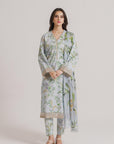 3 Piece Printed Lawn Suit Sky Blue