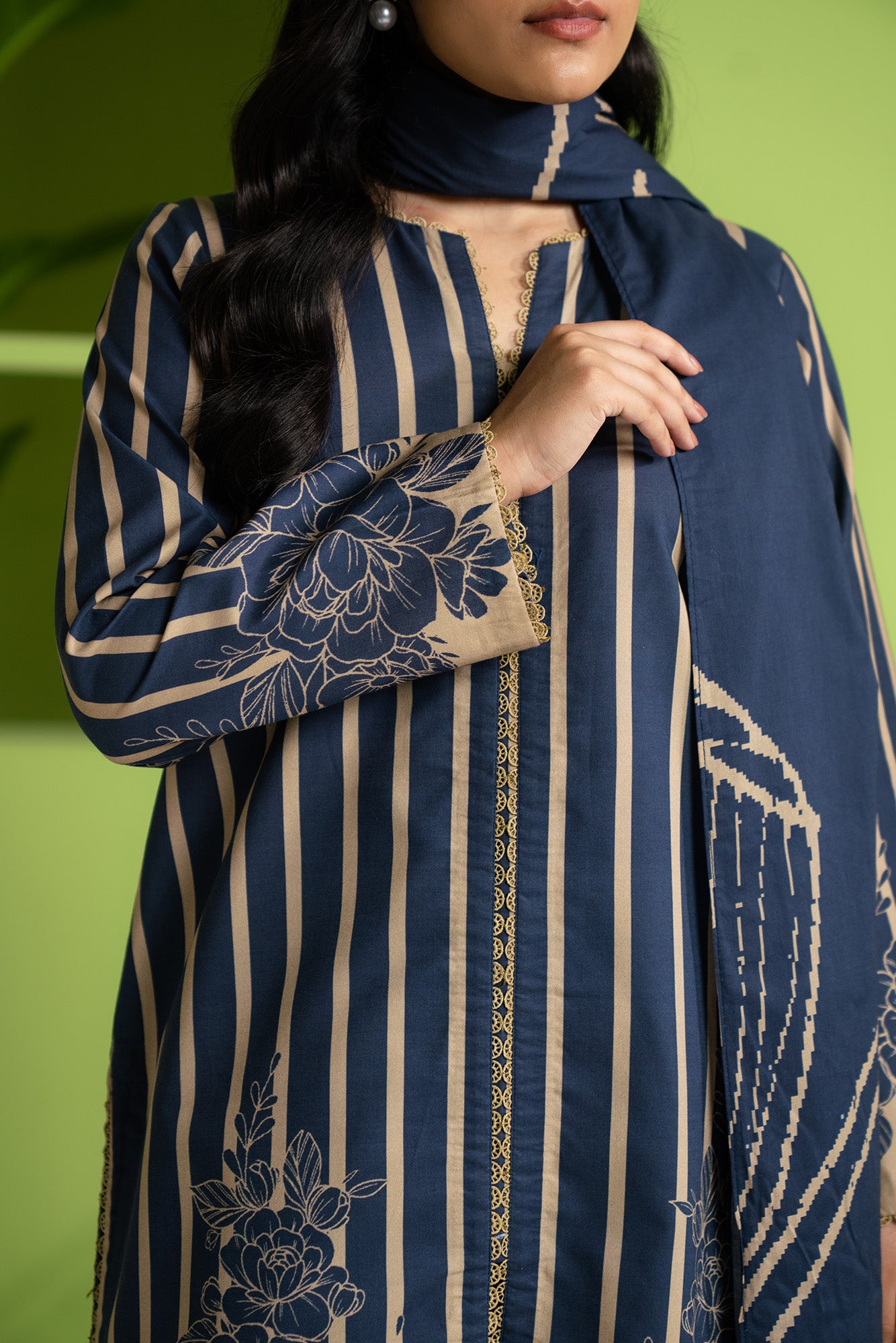 3 piece lawn suit for women, featuring a digital printed cambric shirt and printed silk dupatta, perfect for custom tailoring