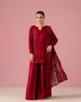 3 piece raw silk Pakistani suit with sharara and dupatta