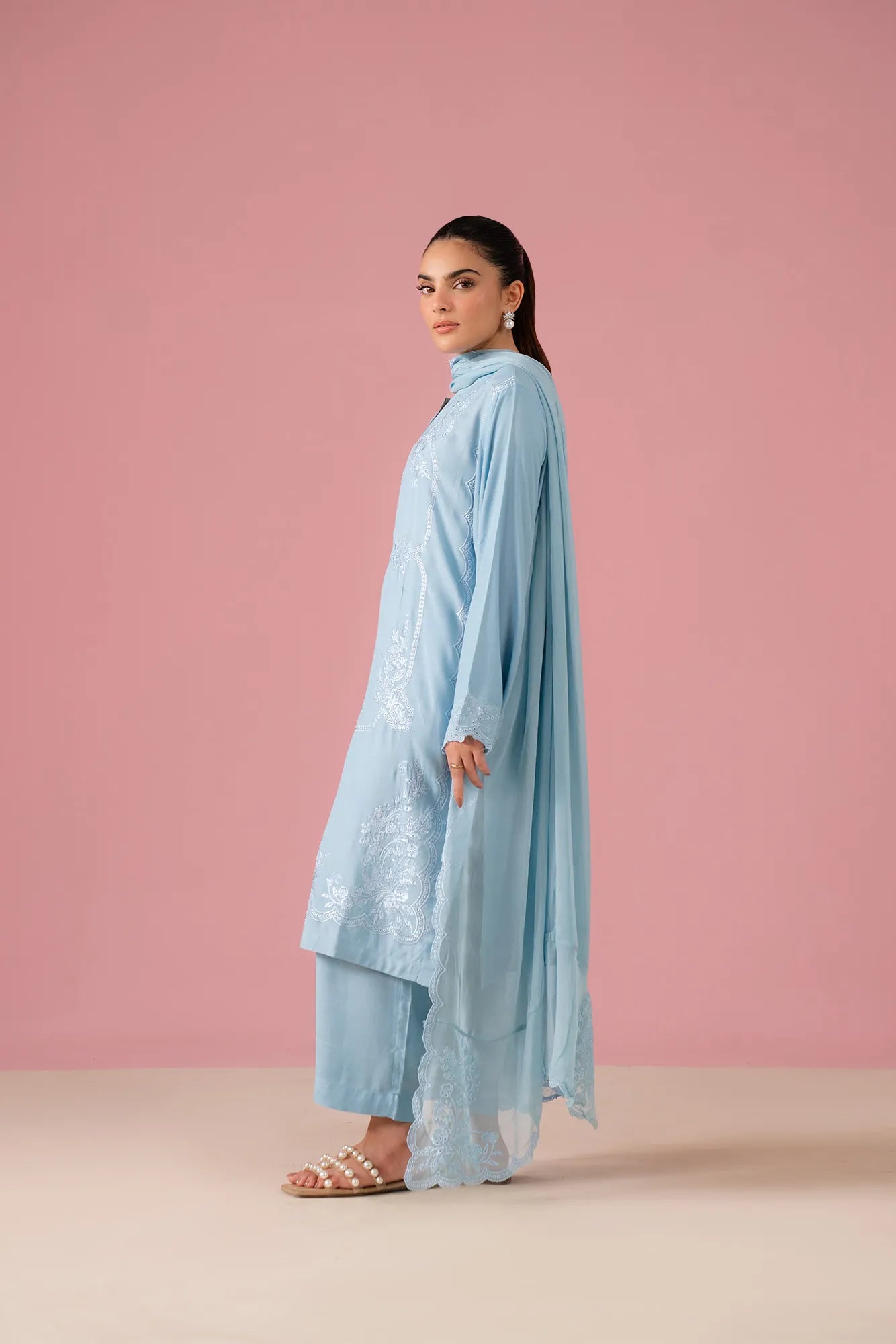 3 piece raw silk suit with chiffon dupatta for women Pakistan
