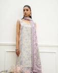 3 piece unstitched lawn suit cream floral side view summer collection Pakistan Meher Unstitched Vol 2