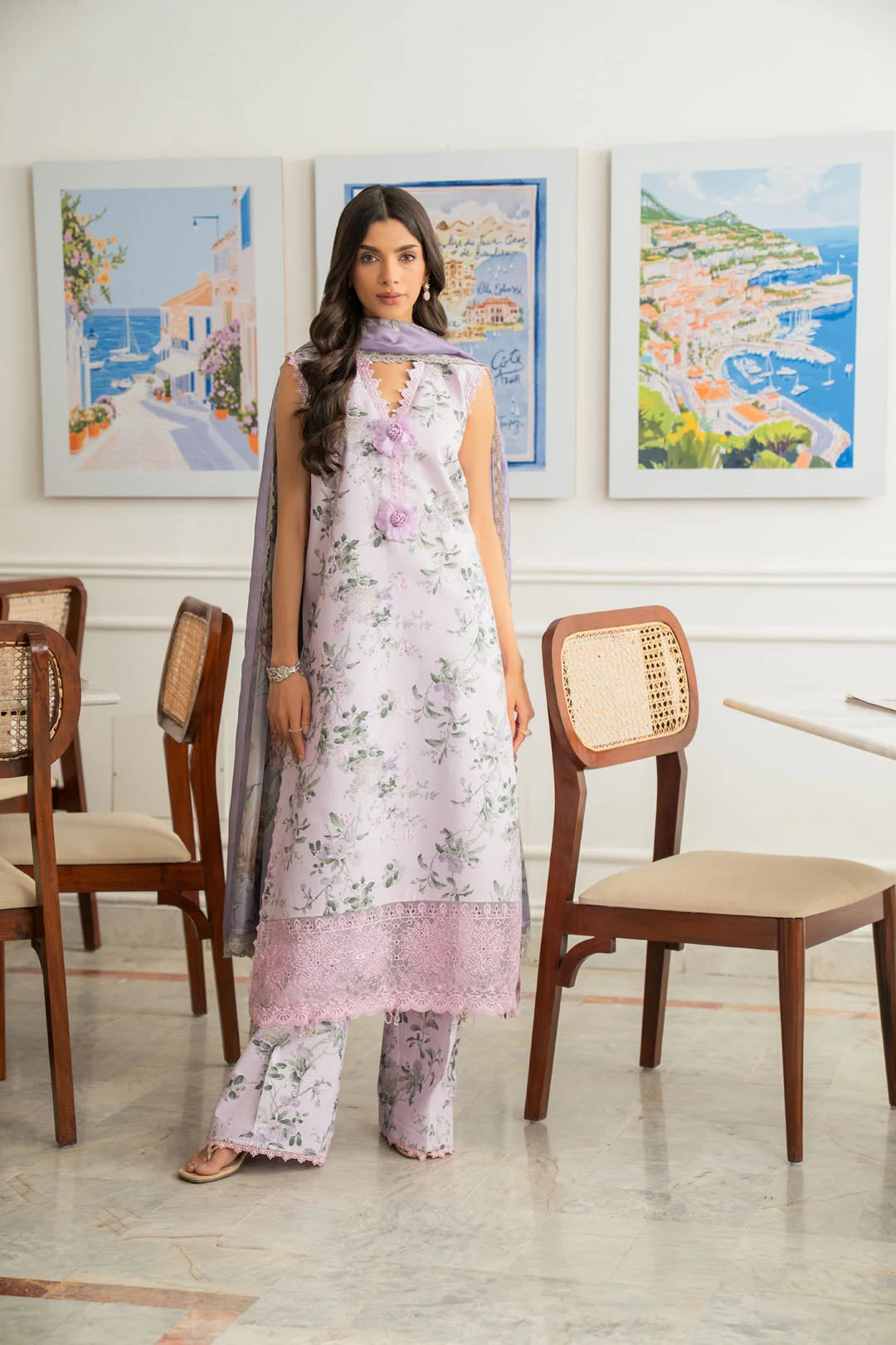 3 piece unstitched lawn suit light purple floral print summer 2026 Pakistan Beyond East Meher Vol 2