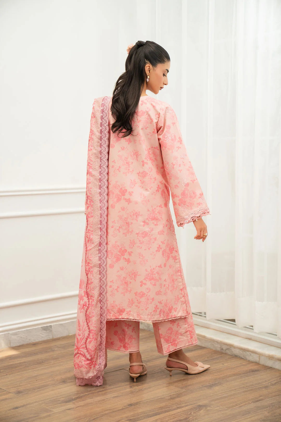 3 piece unstitched pink lawn suit women summer semi formal Eid wear Pakistan Meher Vol 2 Beyond East