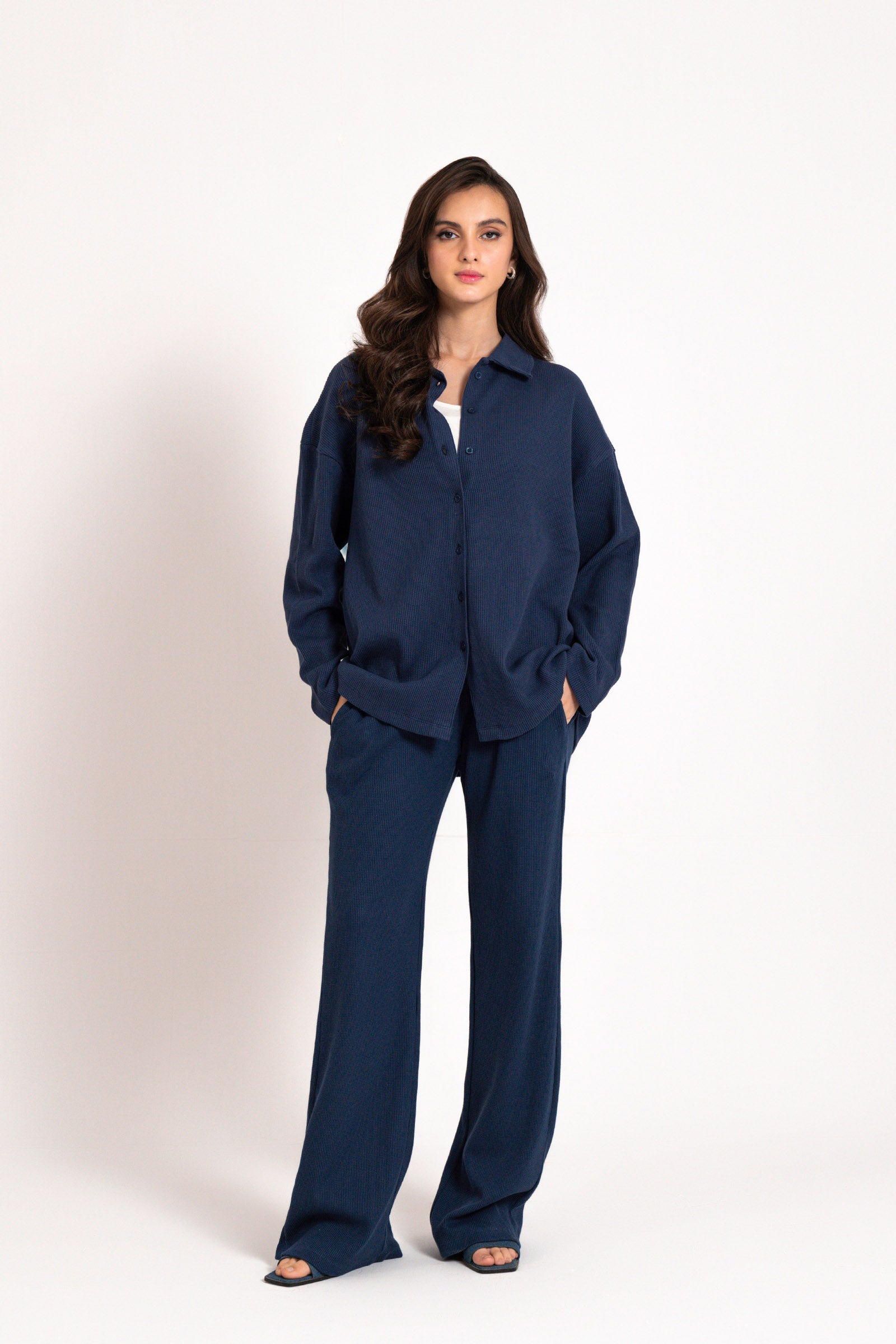 Navy Button down Set SUMMER-24