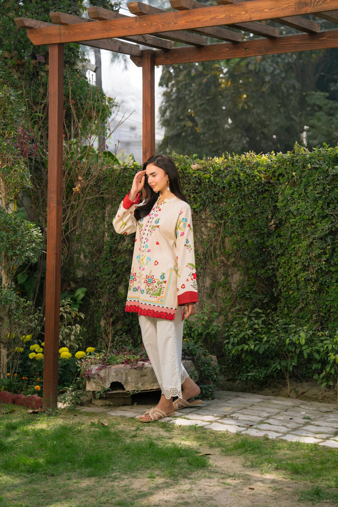 Beyond East SS-26 printed cambric kameez garden editorial women casual festive outfit