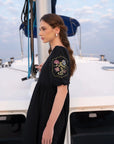 Black embroidered frock back view - women ready to wear cambric 