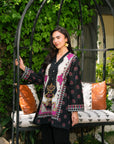Black floral printed cambric kurti top for women front view