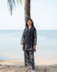 Black floral printed lawn co-ord set for women front view
