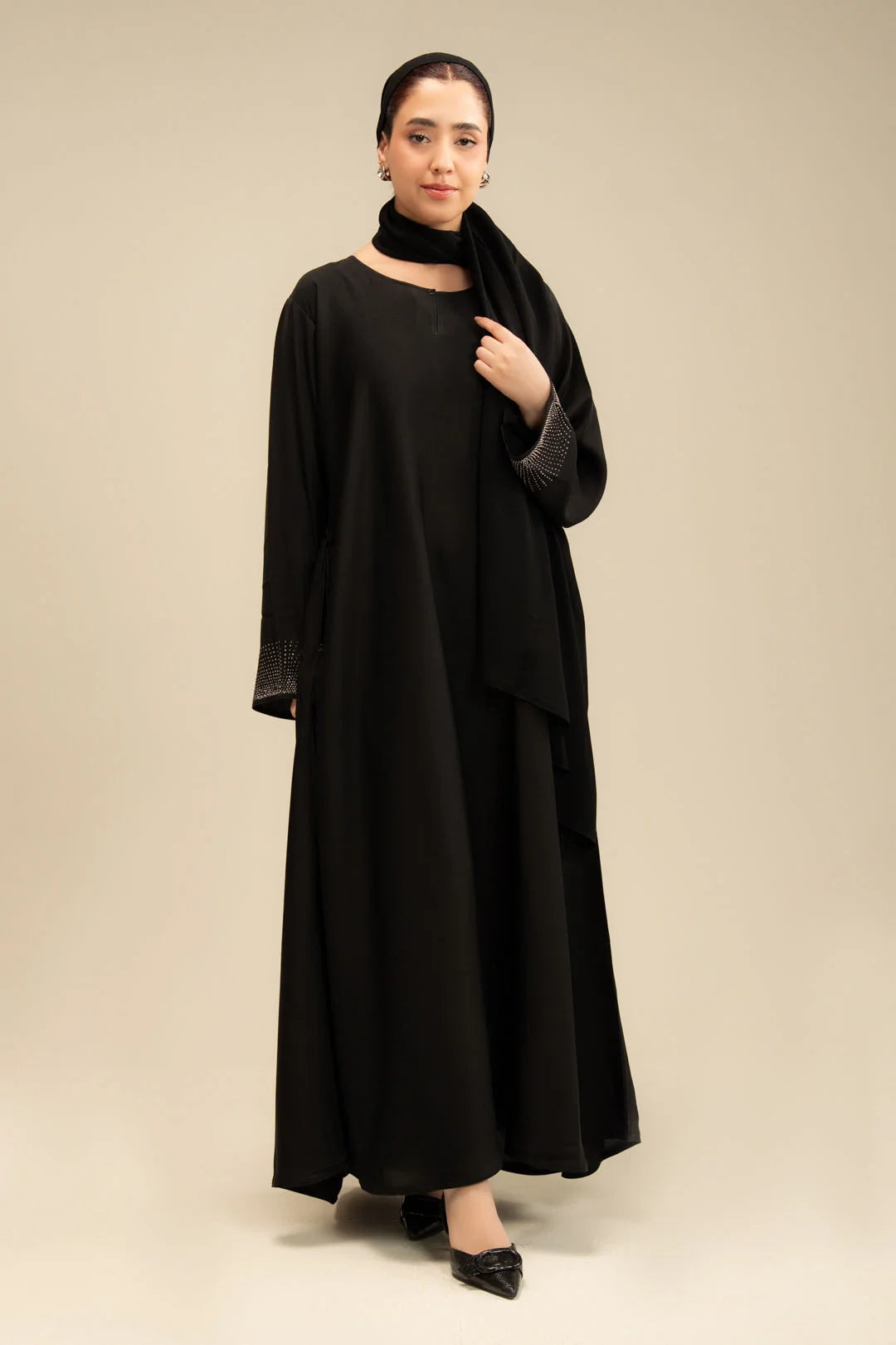Black stone sleeve abaya for women – elegant modest wear 2026, Beyond East Pakistan 