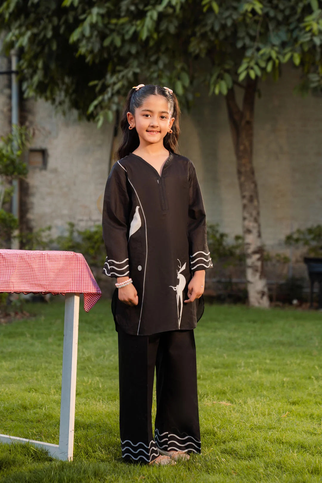 Black suit for girls age 9-14 with white embroidery Pakistan - 2 piece lawn outfit tween party wear mommy and me Beyond East