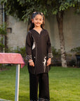 Black suit for girls age 9-14 with white embroidery Pakistan - 2 piece lawn outfit tween party wear mommy and me Beyond East