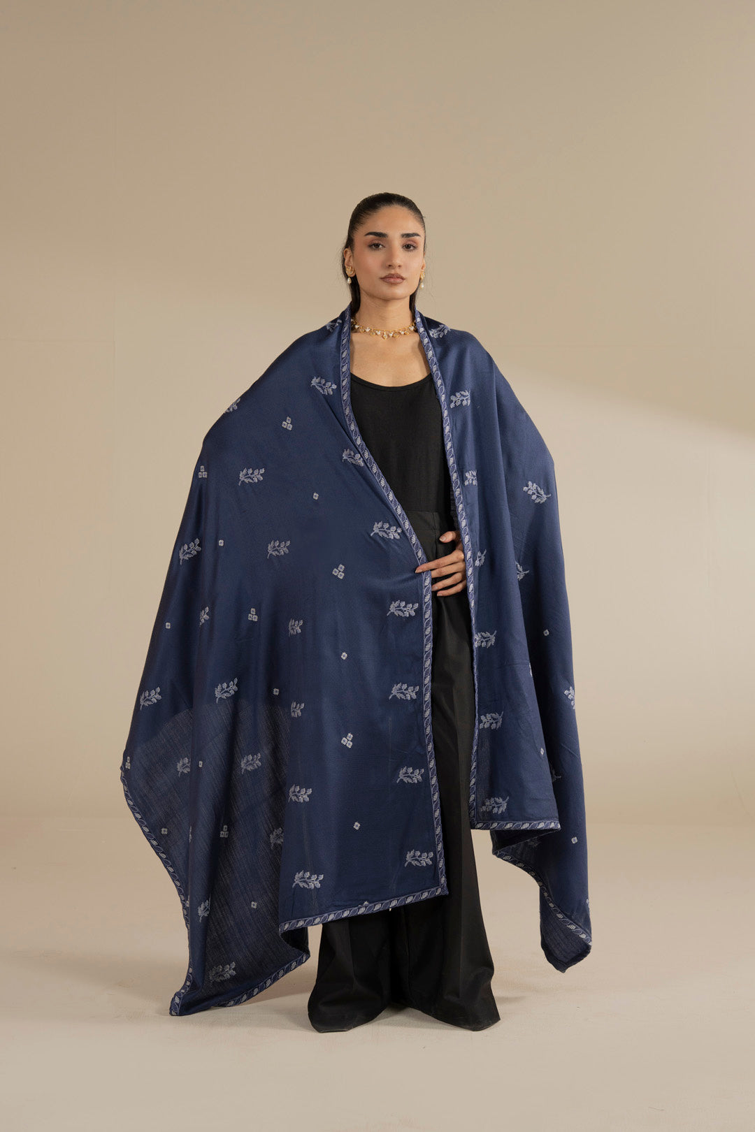 Blue Embroidered Shawl