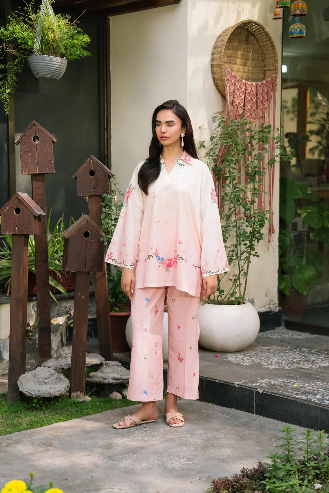 Blush Pink Printed Silk Co-ord Set | Women Ready to Wear Pakistan
