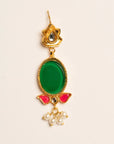 Bold green red drop earrings flatlay gold bezel setting Pakistani jewellery online women 2026