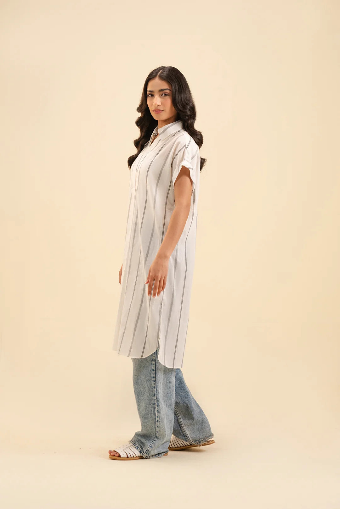 Breathable Cotton Collared Shirt for Women – Stylish Striped Tunic for Summer
