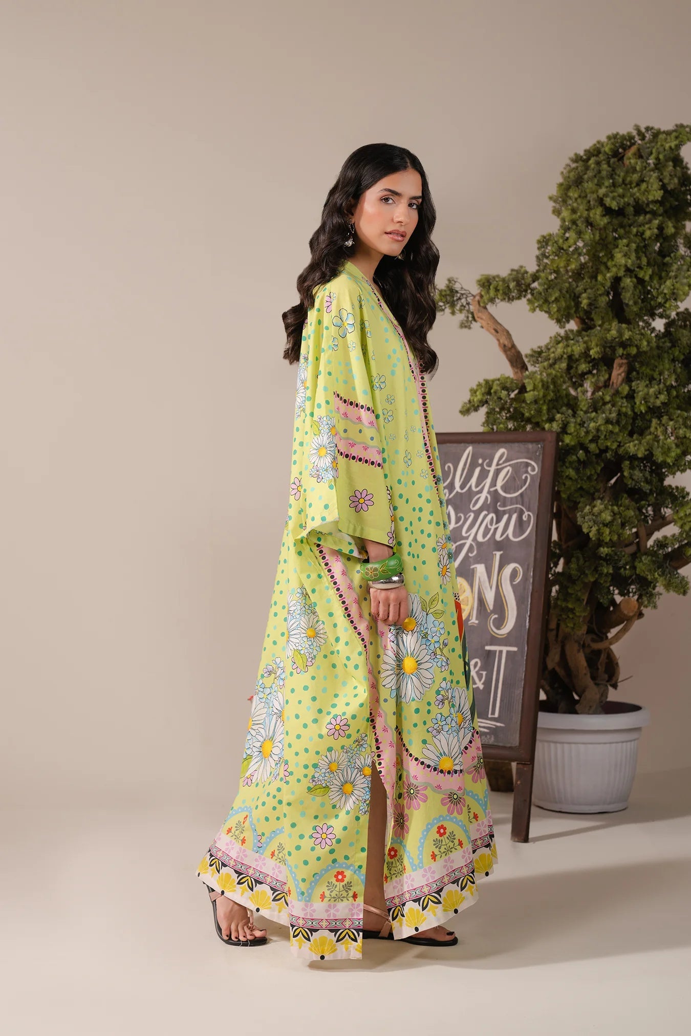 Bright floral 1 piece lawn maxi – Pakistani long dress with summer vibes, perfect for Azadi Sale 2025